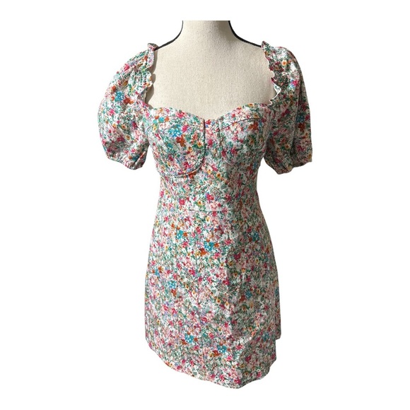 Astr Pink and Green Ruched Puff Sleeve Mini Dress - Picture 6 of 8